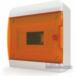 BNO 40-08-1 - Щит навесной 8 модуля, прозрачная оранжевая дверца, IP41